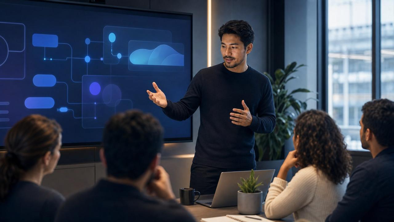 Instructor teaching an AI workflow course